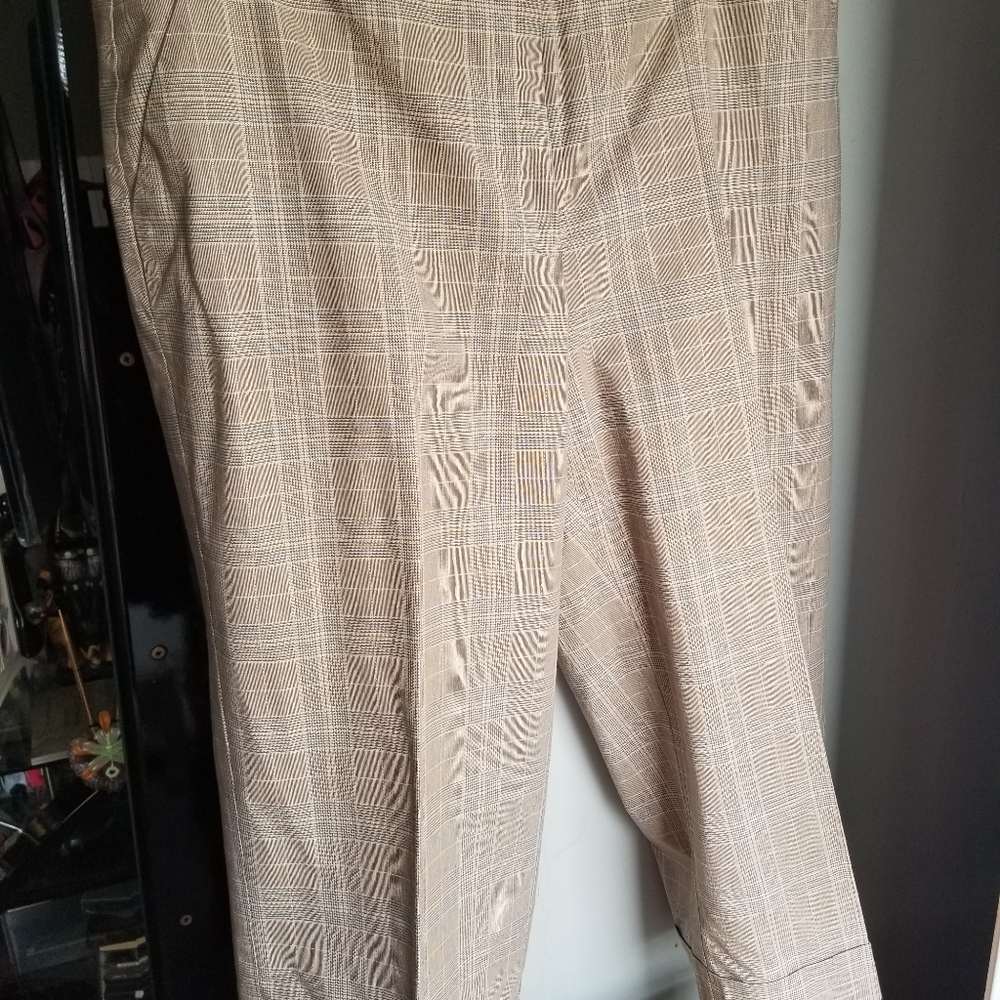 Tan plaid womens capris dress pants